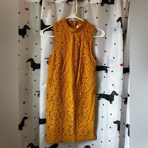 Yellow Sleeveless Mock Neck Sheath Dress